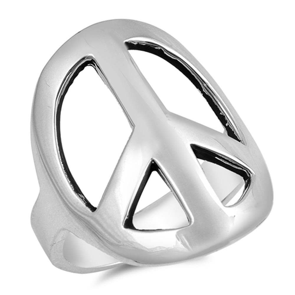 Amazon.com: Large Wide Peace Sign Symbol Hippie Ring New 925