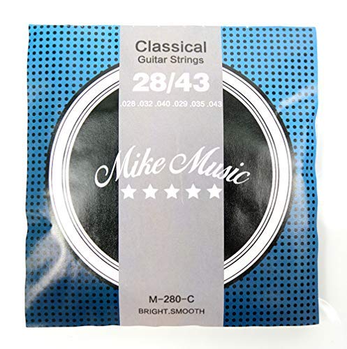 MIKE MUSIC Classical Guitar Strings Nylon Silver wound, Light Great Bright,Rust prevention.028-.043 1-Pack (Classical Guitar-Strings M-280 C)