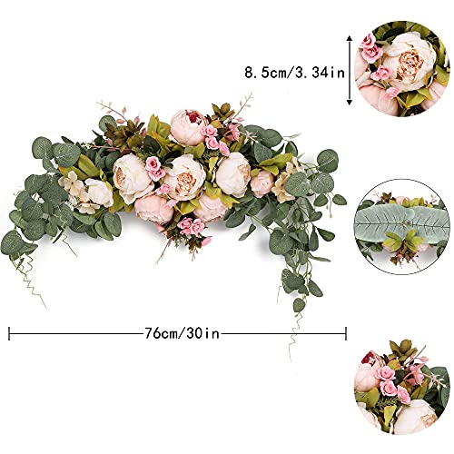 Insunsix Wedding Arch Flowers,Artificial Swag Peony Flower Eucalyptus 30 Inch Floral Swag Door Swag Wreath Twig For Home Wedding Wall Door Decoration(Champagne Pink) #TOP2