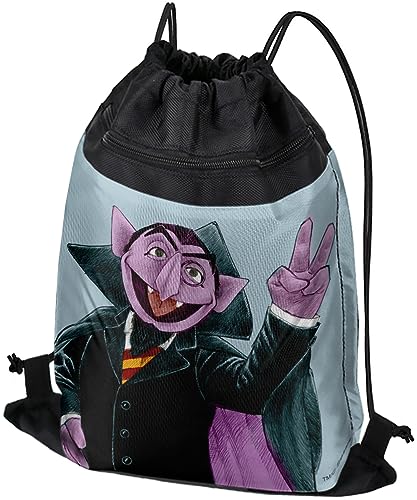 LOGOVISION Sesame Street Vintage Count Von Count Drawstring Backpack Sports Bag Sackpack 17' x 13', Perfect for Gym, Yoga or Practice