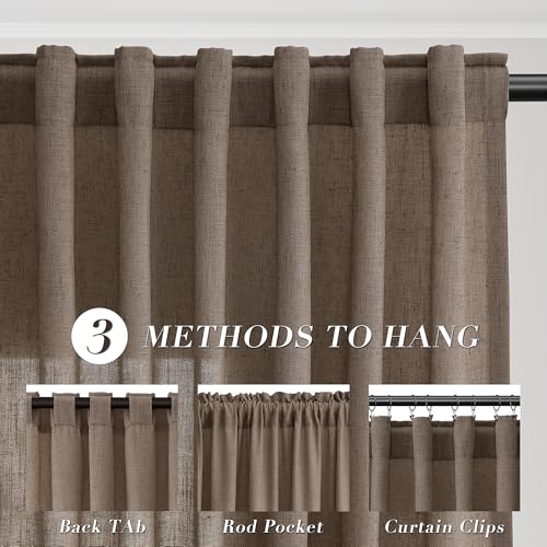 Image of Joywell Extra Long Linen Curtains 102 Inches for Living Room Light Brown