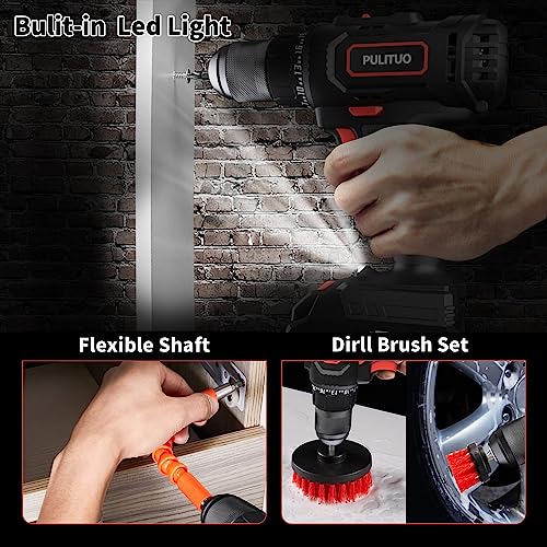 Image of PULITUO Cordless Drill Set, 20V /2.0Ah Electric Power Drill, Torque 45N.m, 25+1 Torque Setting,1 /2 inch Keyless Chuck, 2 Variable Speed Setting, with 43 PCS Bits, Storage Bag