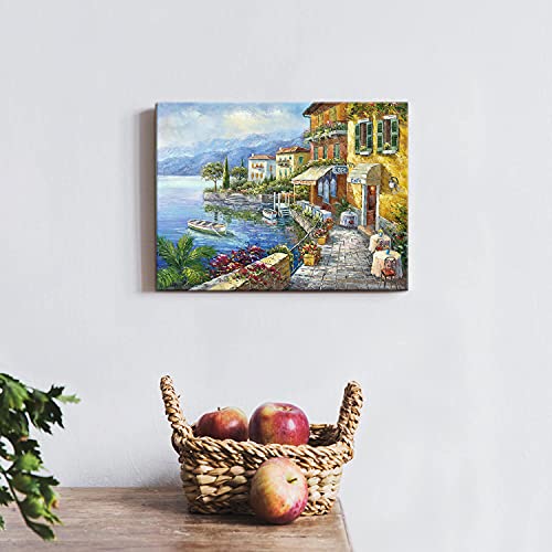 Sd Soft Dance Mediterranean Town Painting Canvas Print - Coastal City Artwork Wall Art Reproduction For Living Room (12'' X 16'' X 1 Panel) #TOP1