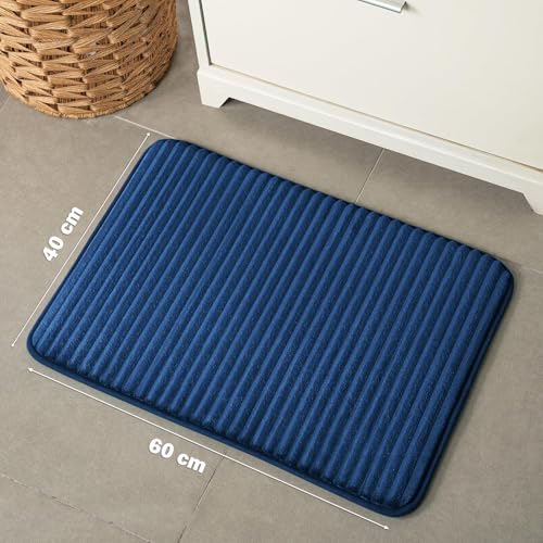 Image of SANMARINO Ultra Soft Memory Foam Bath Mat 16 inch x 24 inch | Non-Slip, Thick & Water Absorbent Bathroom Rug | Quick Dry Shower Floor Mat | Bath Rug for Bathroom & Home Decor - (Blue, 40 x 60 cm)