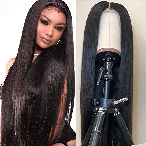 Maxine Lace Front Wigs Human Hair Straight Lace Wig Pre Plucked 150% Density Brazilian Human Hair Wigs for Black Women with Baby Hair Wigs for Ponytail Natural Black 14 inch