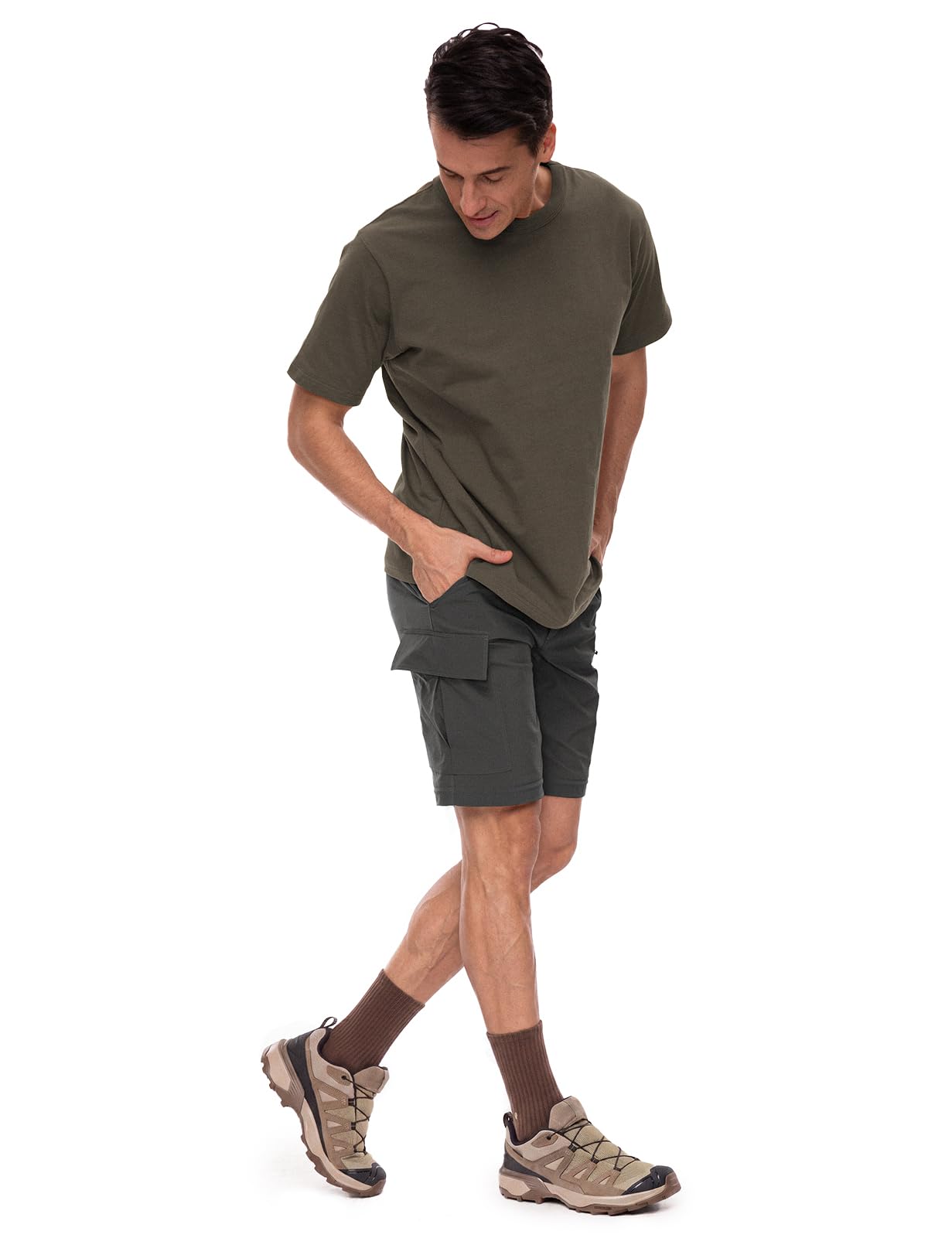 Wespornow Pantaloni da trekking da uomo, con zip, rimovibili, traspiranti, per attività all'aria aperta, ad asciugatura rapida, con 5 tasche, Nero , 5XL