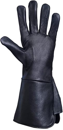 Blingsun Men’s Medieval Renaissance Gloves Pure Black Lambskin Unlined Leather Cosplay Gauntlet Gloves Long Arm Cuff (Medium) #TOP1