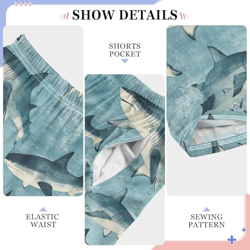 Boys' Pants Blue Sharks Brush Ocean Long Bottoms Jogger Pants Elastic Waist Trousers with Pockets S-XL4