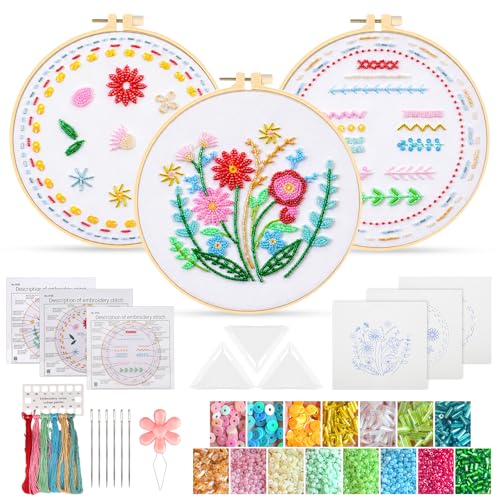 EEEKit Bead Embroidery Kit for Beginners Bead DIY Cross Stitch Kit with Floral Patterns & Step by Step Instructions Video Mothers Day Gifts