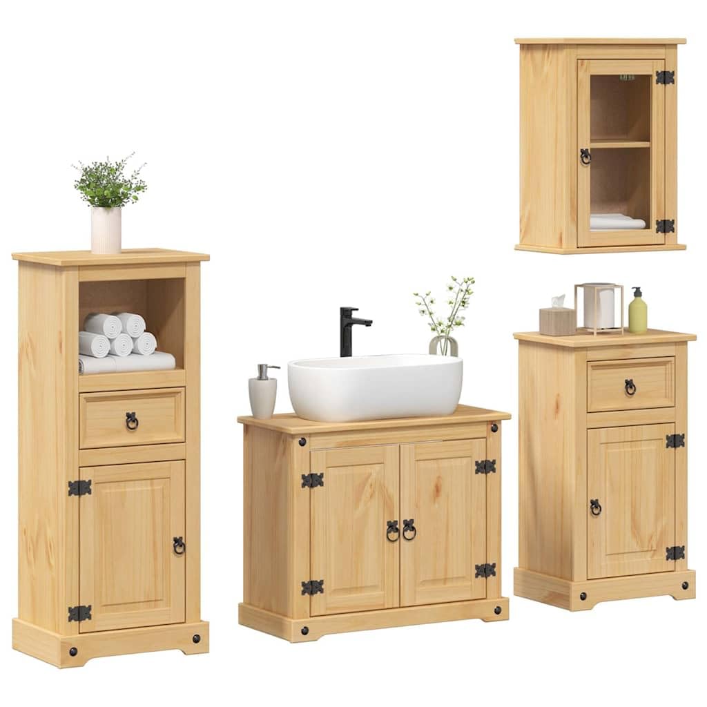 Snsowed Juego de Muebles de baño Corona 4 pzas Madera Maciza Pino, Muebles para Baño, Muebles para Lavabo, Armario Baño - 3334634