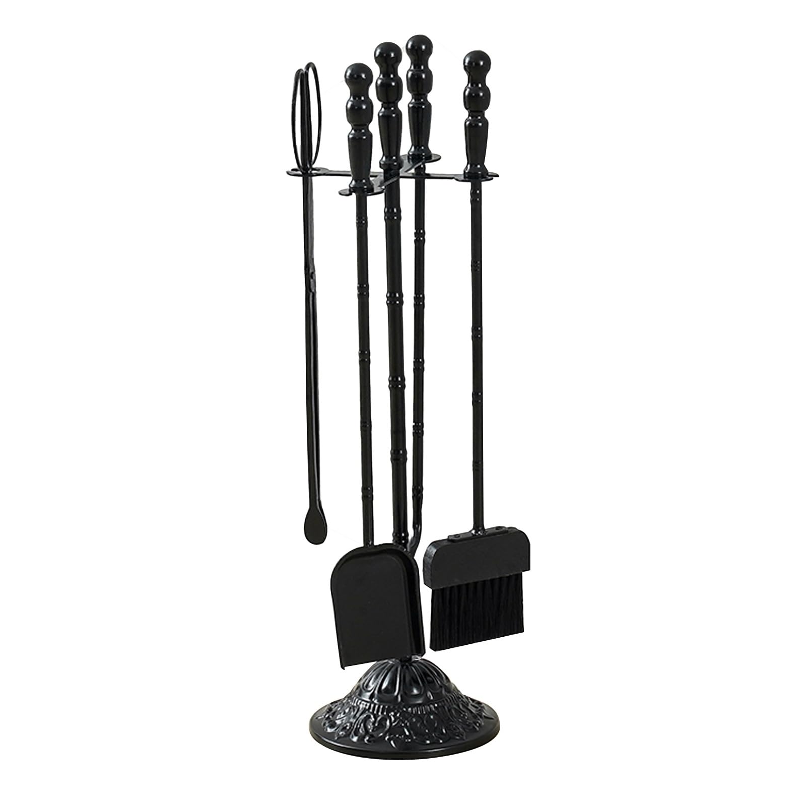 Juego de Herramientas para Chimenea, Kit de 5 Piezas con Soporte, Incluye tenazas, Pala, atizador y Escoba para un Mantenimiento eficiente del Fuego.