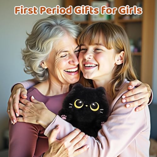 MeWaii Mikrowellen Wärmekissen Schwarze Katze Plüschtiere, 50 Minuten Linderung bei Menstruationsbeschwerden und Schmerzen, Wärmekissen für Mädchen und Frauen