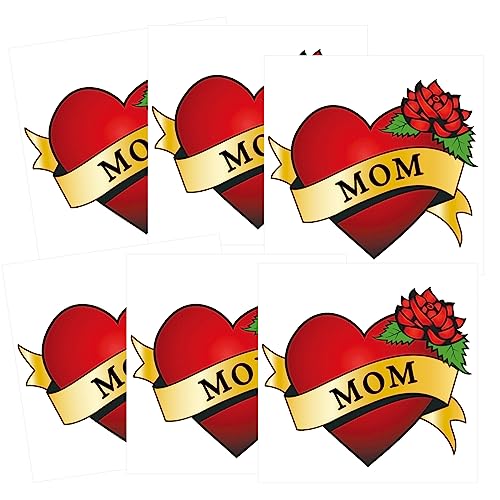 Mom Heart Tattoos, 6-Sheet Mom Tattoo Temporary for Men Women Adults Kids Love for Mother's Day