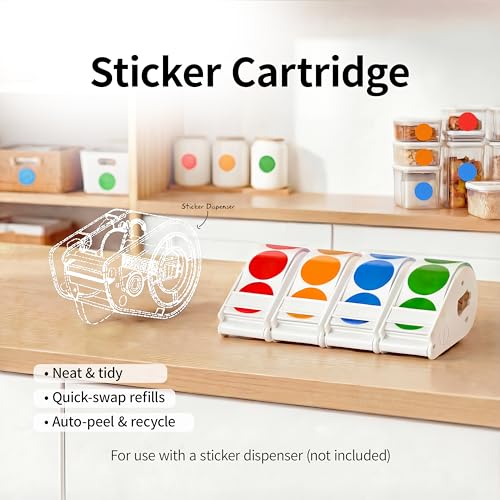 Image of for Lucky Sticker Transparent dot Sticker Dispenser. Includes 1200 1-inch Colored dot Stickers in red, Orange, Blue, and Green. Round Color-Coding Labels, Suitable for Offices and classrooms.