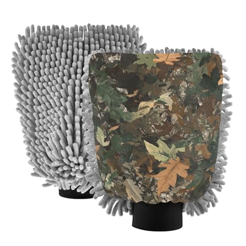 ALAZA Forest Leaf Camo Camouflage Car Wash Mitt Scratch Free, 2 Pack Absorbent Microfiber/Chenille Washing & Drying Mitts, M