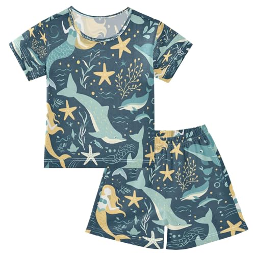 senya Short Sleeve Pajamas Sets Summer Cotton Sleepwear Mermaids and Dolphins