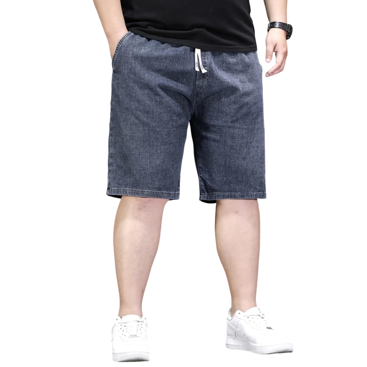 Herren Jeans Shorts Große Größe Männer Übergröße Denim Shorts Lässige Kurz Jeanshose Loose Fit DK1012