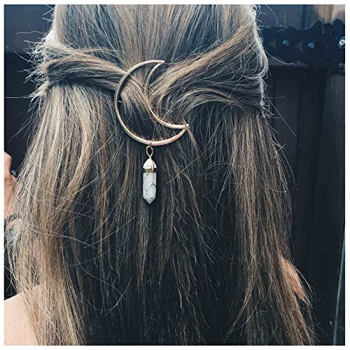 Andelaisi Boho Moon Hair Clip Barrette Moonstone Pendant Hair Barrette Minimal Hair Accessories for Women and Girls (Marble stone)