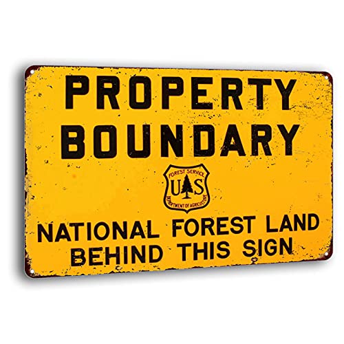 Image of BAYABU Tin Sign Property Boundary National Forest Vintage Reproduction Metal Sign Wall Decor 8 x 12 inches
