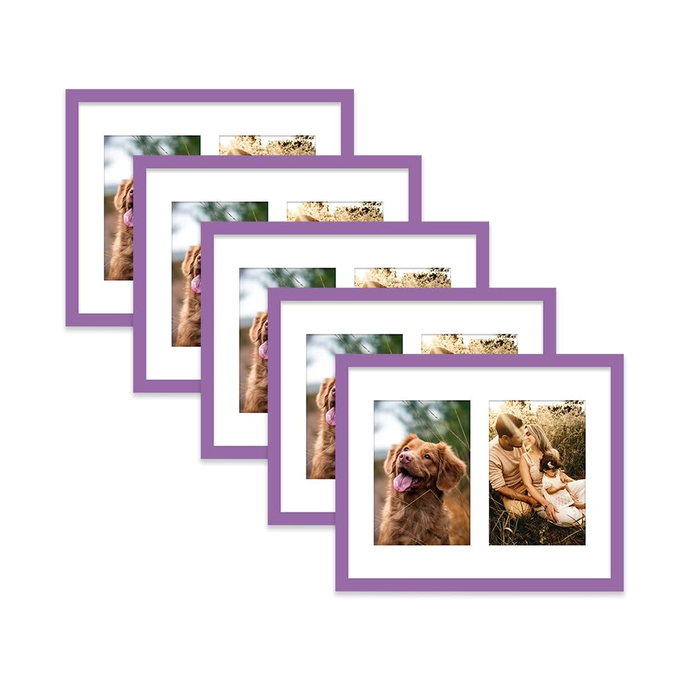 Purple Multi Photo Frame - Holds 2 x 6x4 Pictures, Family Collage Picture Frame for Wall Display, 10x8 Frame size, Set of 5