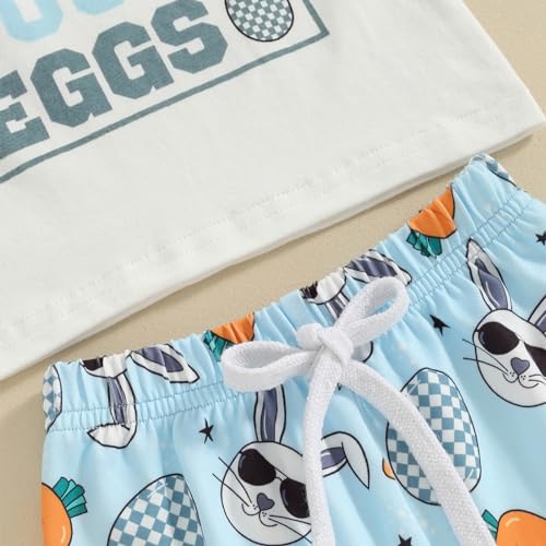 Image of BeQeuewll Toddler Baby Boy Easter Outfit Letter Bunny Print Short Sleeve T-Shirt and Shorts Summer Clothes Set