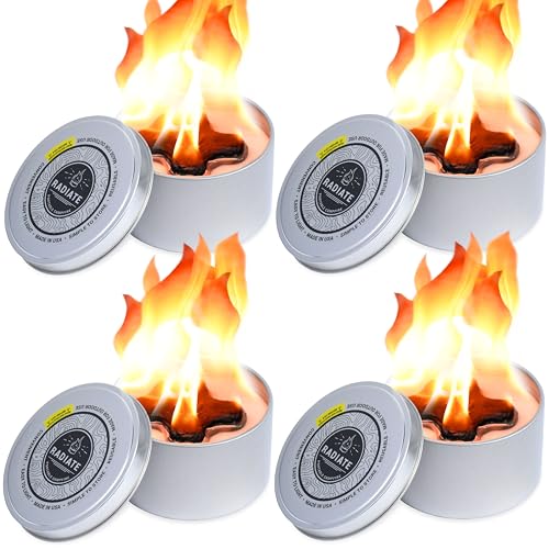Radiate - 4 Pack Outdoor Portable Campfire - 2 Hours of Warmth and Burn Time - 4 Reusable Fire Pit for Camping Smores Cooking & Picnics - Recycled Soy Wax - Portable Fire Pit for Camping