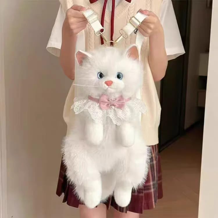 Image of This unique and adorable backpack is great for cat lovers and fashion | Experience the charm of our Realistic Stuffed Cat Shaped Backpack, designed to resemble a lifelike cat |