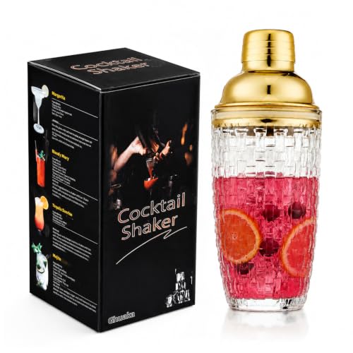 13oz Glass Cocktail Shaker with Strainer, Leakproof Lid, Thick Glass, Gift Box
