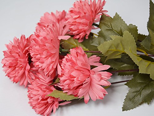 Image of Fourwalls Artificial Chrysanthemum Ball Flower Bouquet (49 cm, Dark Pink, 7 Branches)