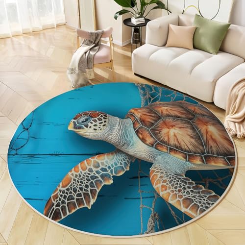 Tapis lavable en machine rond de 160 cm antidérapant océan