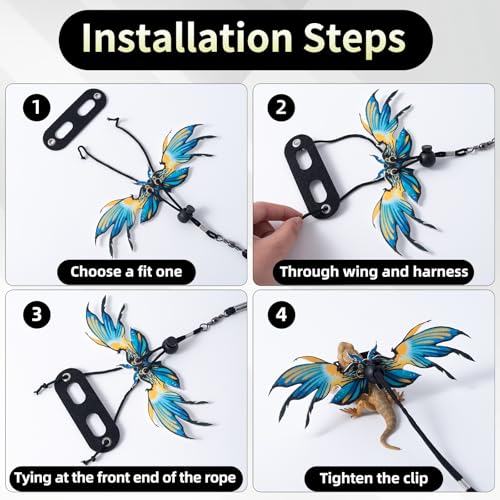 Image of COMSUN 2 Pack Bearded Dragon Lizard Harness Leash Set, Adjustable Reptile Lizard Leashes with Adorable Dinosaur Wing for Geckos, Chameleon, Lizards (Blue & Yellow)
