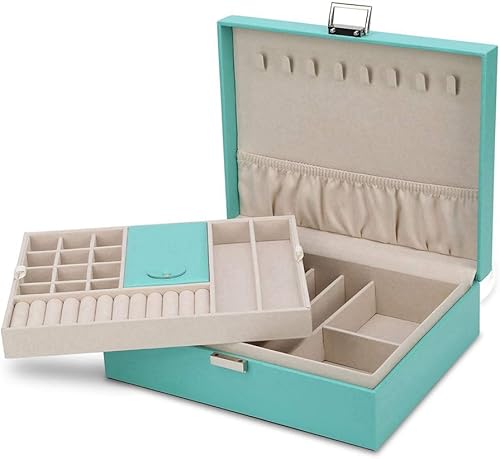 Joyero, organizador de joyas de doble capa, organizador de almacenamiento de joyas de viaje para mujeres y niñas, regalo verde