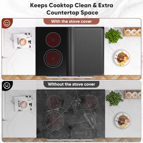 Image of Stove Top Covers for Electric Stove, Glass Cooktop Protector 30''L x 21''W | Waterproof Foldable Anti-Slip Heat Resistant Induction Silicone Stove Mat, Camper RV Stovetop Cover, Kitchen Dish Drying Mat