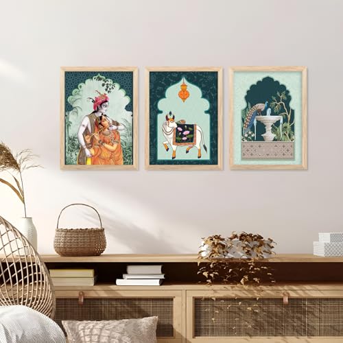 Image of ARTIFLY - Pichwai paintinng framed wall Painting for Living Room Bedroom Office Room Decor - Frame for Home Decor and Wall Decor (Design 2, 10x13 inch,)