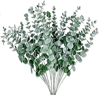 FARROWER 24 Pieces Artificial Eucalyptus Leaves Eucalyptus Stem Decorative Artificial Green Branches - For Wedding Floral Arrangements Home Decor
