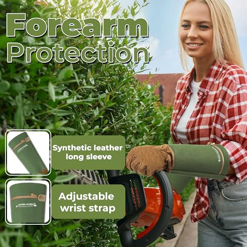 Image of HANDLANDY Rose Pruning Gloves for Men Women, Thorn Proof Gardening Gloves | Long Leather Gardening Gloves, Breathable Leather Gauntlet, Best Garden Gifts & Tools for Gardener (Moss Green, L)