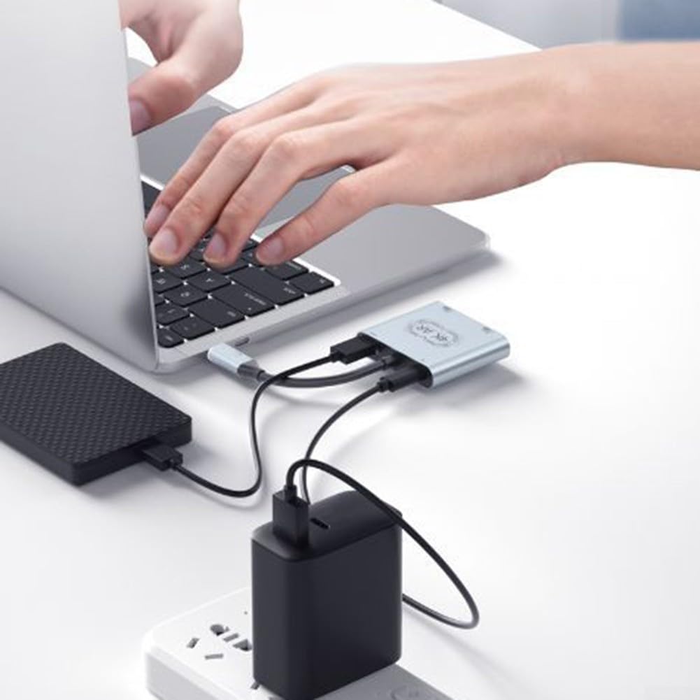 Adapter do okularów USB C na AR, podwójny konwerter do przełącznika do pokładu parowego, wyjście wideo HD, koncentrator odtwarzania i ładowania, srebrny, 8 x 12 cm