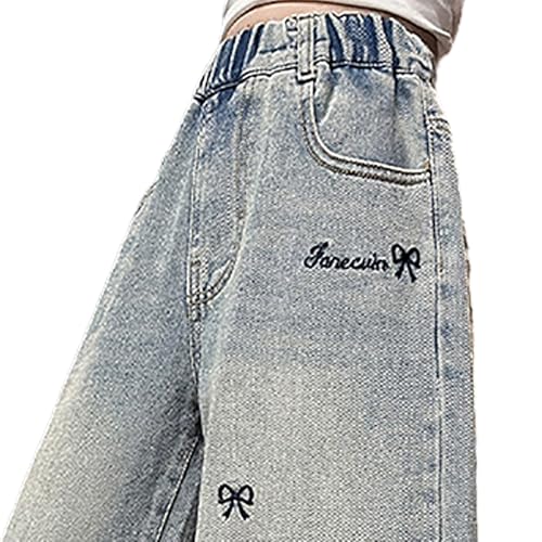 Tween Girls Baggy Jeans Bow Embroidered Loose Wide Leg Jeans with Pockets, Casual Denim Pants for Girls3