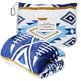 CARSTENS, INC. Travel Blanket, Premium Compact 2-in-1 Airplane Blanket/Pillow, Open Sky Blue Aztec