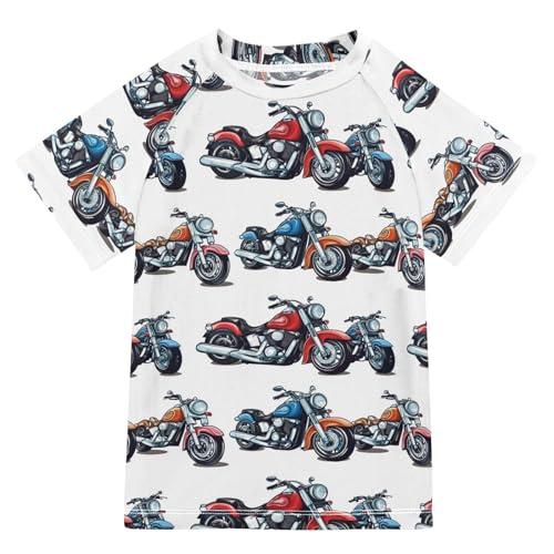 Girls Bathing Suit Short Sleeve Girls Rash Guard Top 7T Motorcycles White