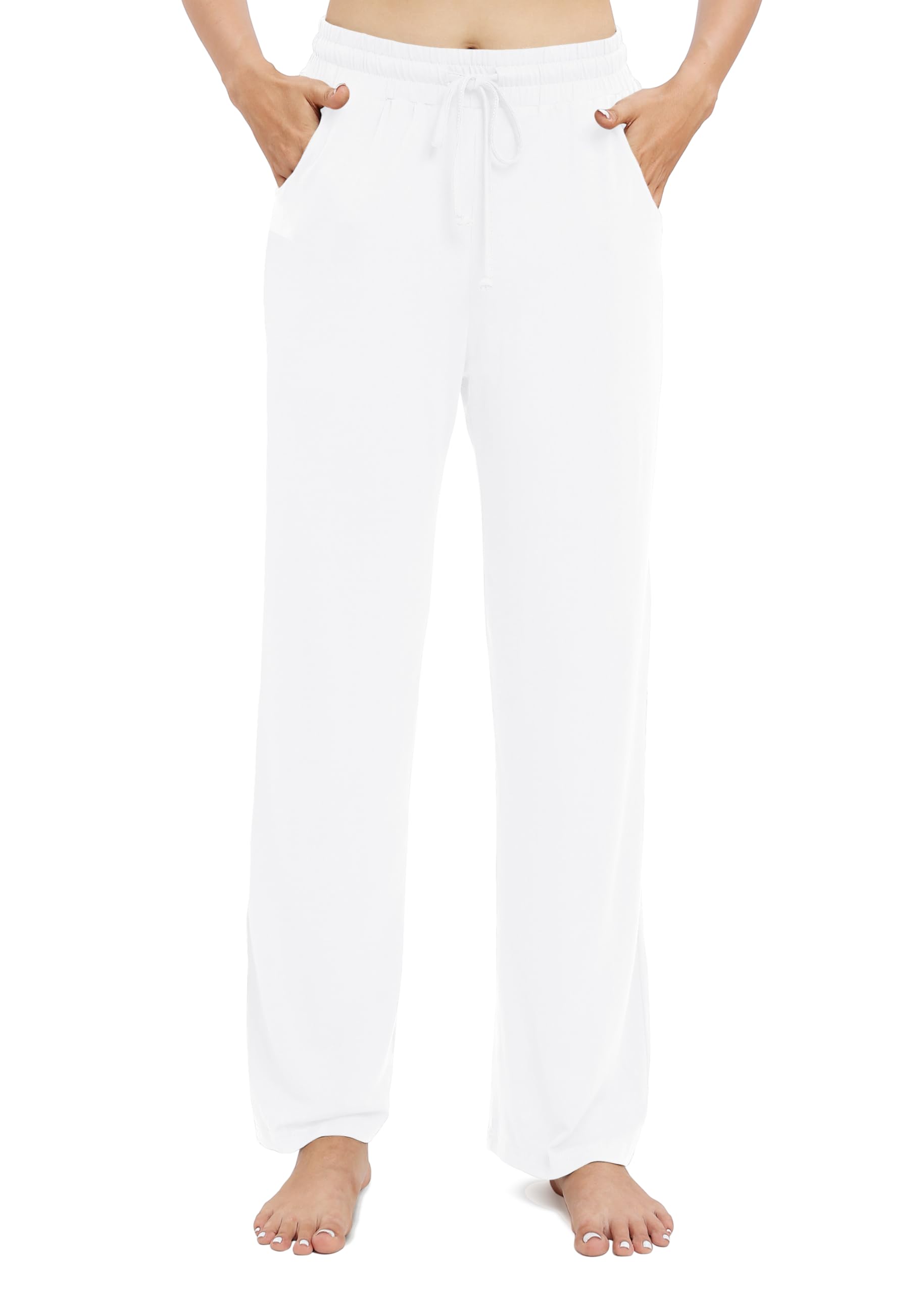 EXCHIC Femmes Casual élasticité Jambes Droites Pantalons avec Cordon élastique Taille Yoga Pantalons avec Poches