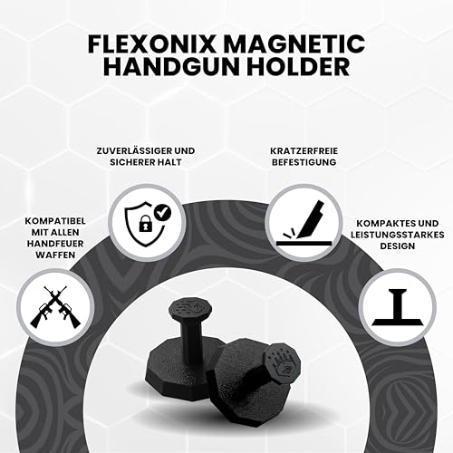 Flexonix Magnetischer Pistolenhalter für Kurzwaffen – Starker Waffenmagnet für Waffenschrank & Tresor – Universal Halterung für Pistolen – Sicher, platzsparend, Made in Germany – 2-teiliges Set