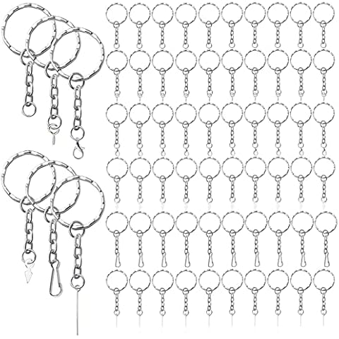 60 pieces split key ring rings for crafts, CorgiMHz 6 styles keyring with chain and connector 25 mm metal pattern key ring rings parts for art Cover