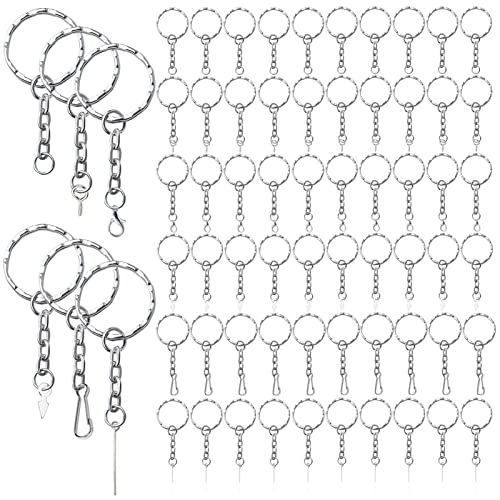 60PCS Anillos De Llavero Divididos Para Manualidades, 6 Estilos Llavero Con Cadena Y Conector 25 Mm Patrón De Metal Llavero Anillos Piezas Para Artes, Manualidades Y Fabricación De Joyas Cover