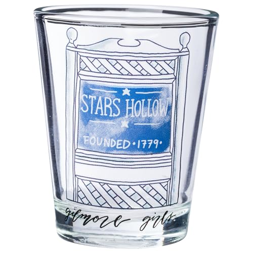 Image of Silver Buffalo Gilmore Girls 4-Pack Mini Glasses, Locations, 1.5oz | Warner Bros., Stars Hollow, Luke's Diner, Dragonfly Inn, Independence Inn, 44mL