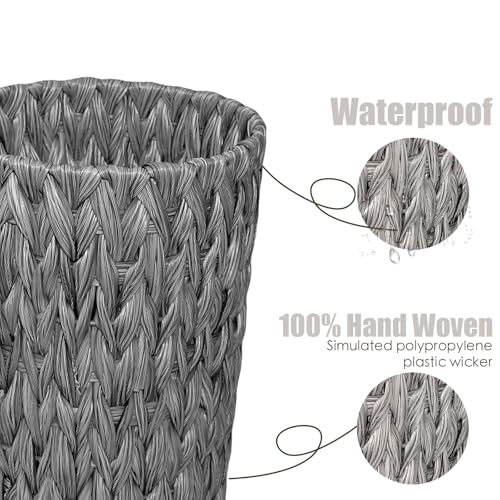Image of PINXIURY Wicker Waste Basket, Bathroom Trash Can, Small Round Trash Basket, Handwoven Trash Can Rubbish Basket for Bathroom, Bedroom, Home and Offices (Grey)