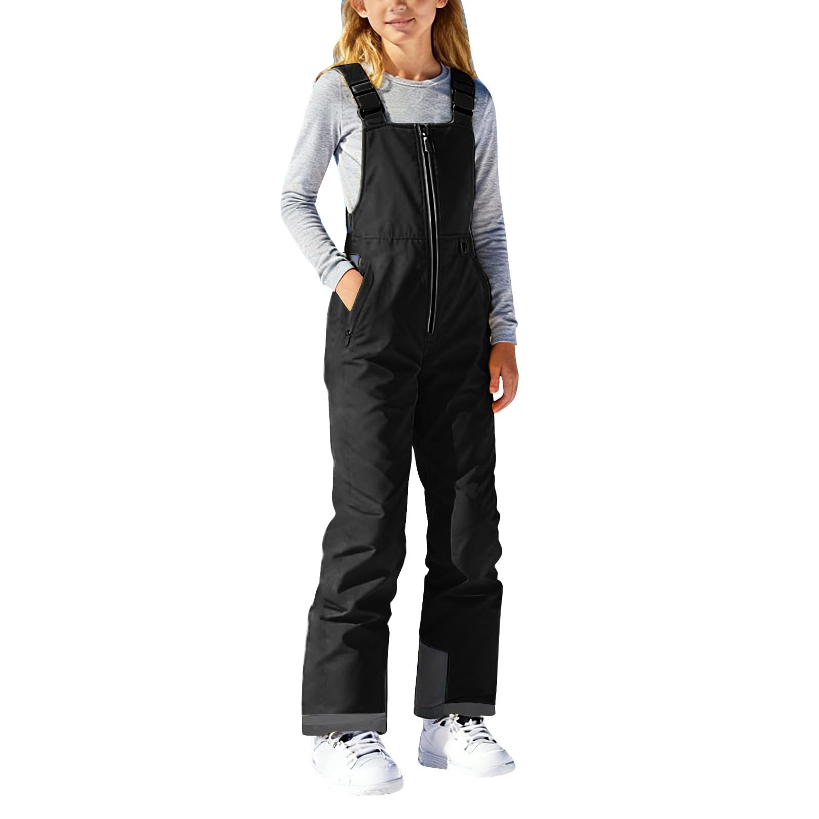 Pantalones de esquí para niños y niñas, pantalones de peto cálidos impermeables y forrados, pantalones de snowboard con cremallera y tirantes para esquí