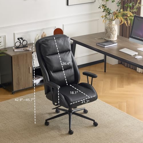 VINGLI Executive Ergonomic Office Chair with 100-130° Reclining, High-Back Desk Chair with Adjustable Base & Headrest Support & Wheels, Comfy Gaming Chair for Computer, Home Office, Pu-Leather, Black - Thumbnail 2