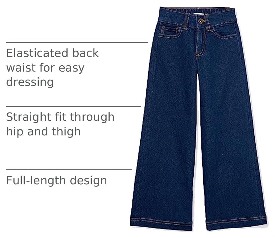 Amazon Essentials Girls' Wide Leg Jeans with Elastic Waist, Dark Indigo, Small - image 2