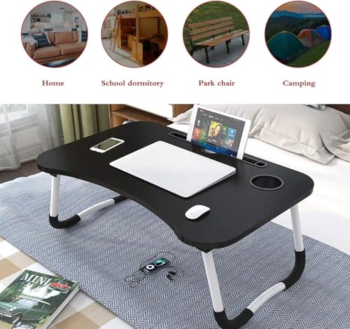 Image of Laptop Table, Study Table Portable Multifunction Portable Laptop Desk Bed Tray Breakfast Table with Folding Legs for Eating Breakfast, Reading Book, Watching Movie on Bed /Couch /Sofa(Wooden)